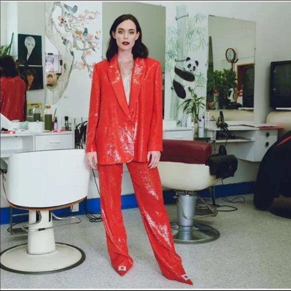 ZARA  RED SEQUIN BLAZER - LARGE